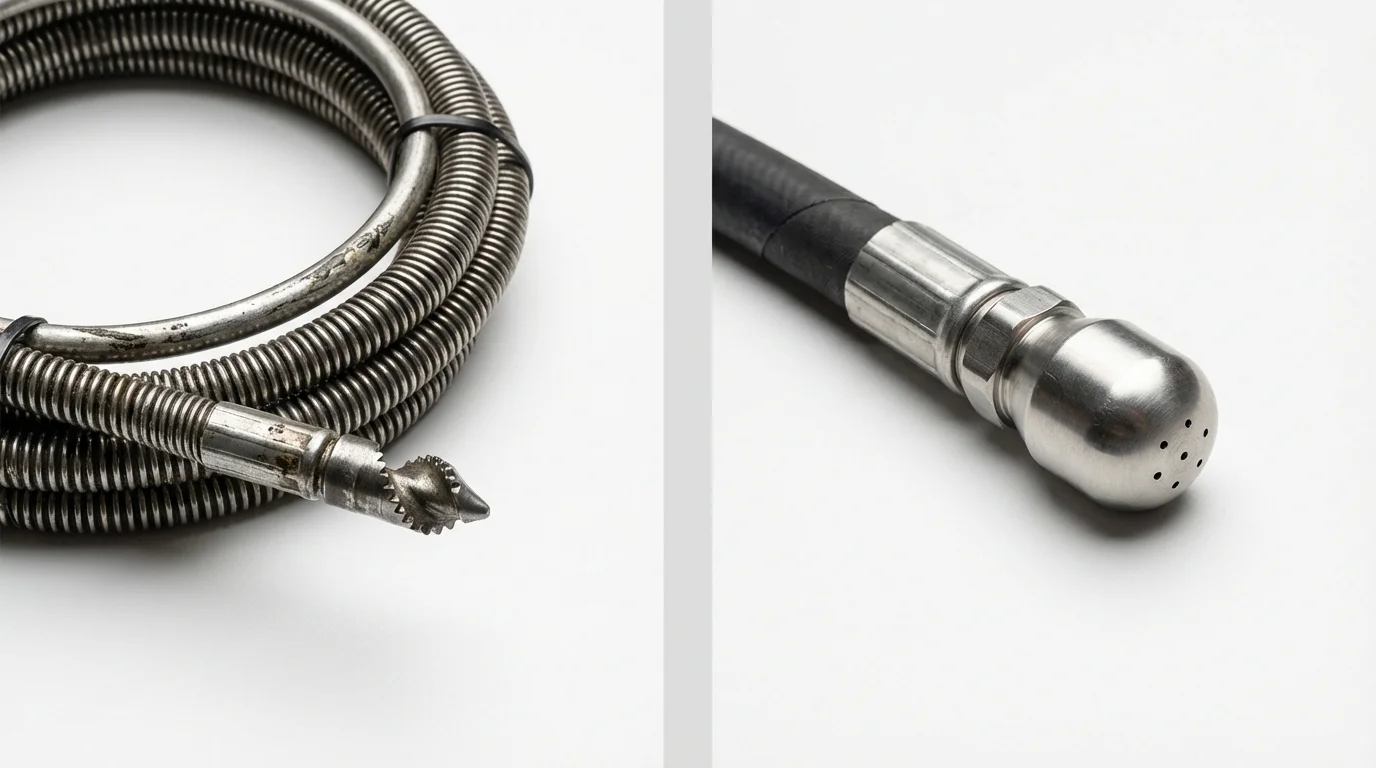 Drain snake cable and hydro jetting nozzle used for drain cleaning in Glen Carbon, IL