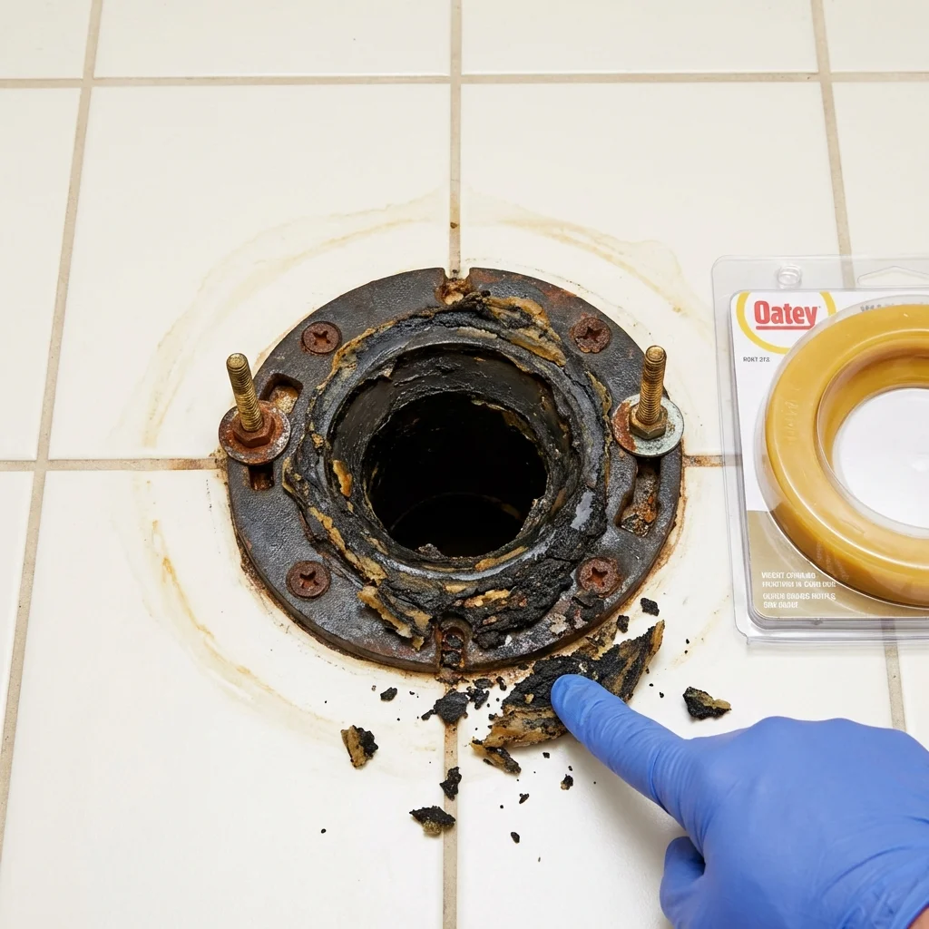 Failed wax ring showing water seepage at the base of a toilet in a Glen Carbon, IL home
